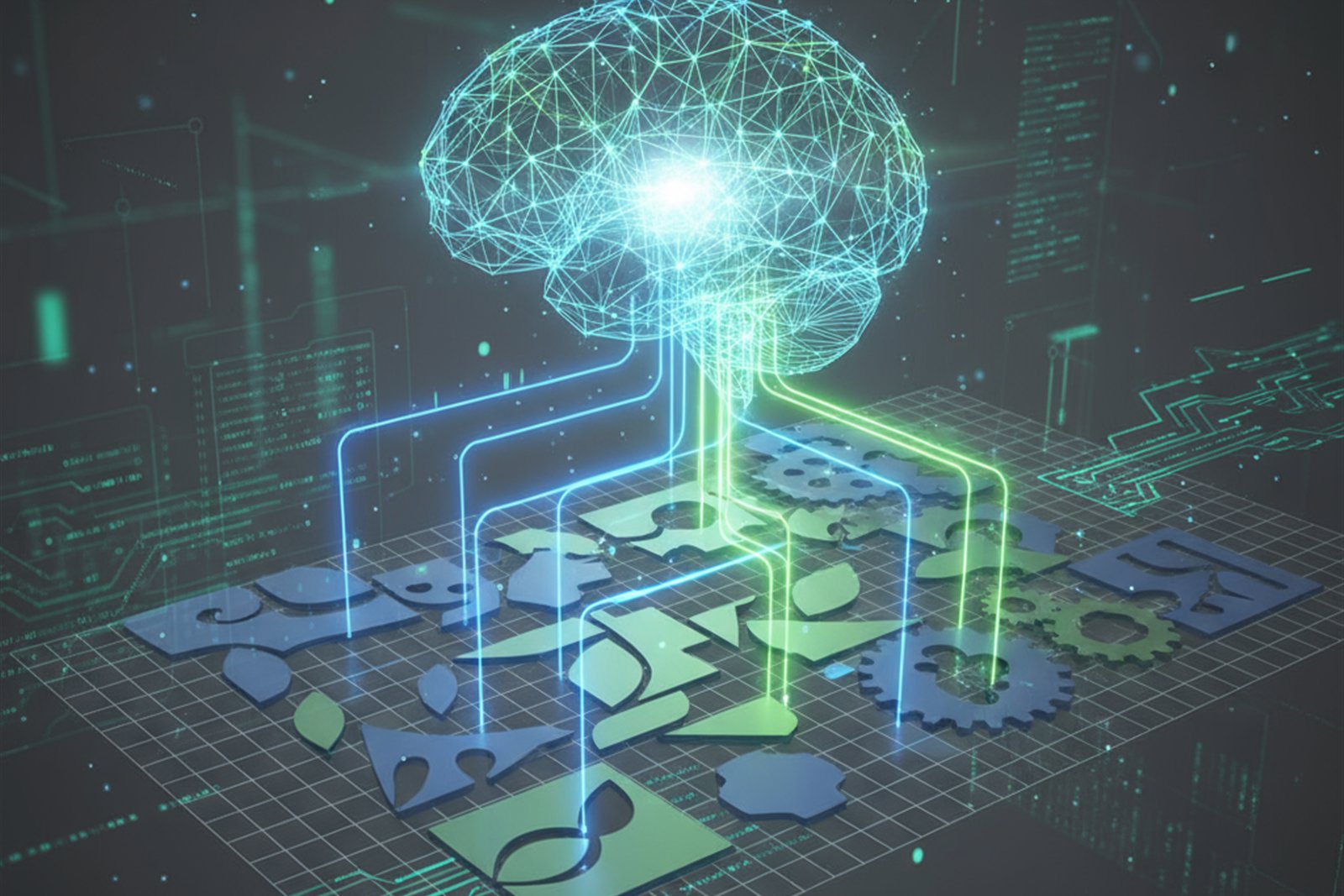 Ilustracao de inteligencia artificial aplicada a otimizacao de recortes